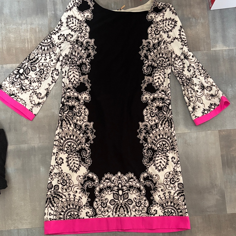 Eliza J Black and White Mini Dress with Pink Accents size 6